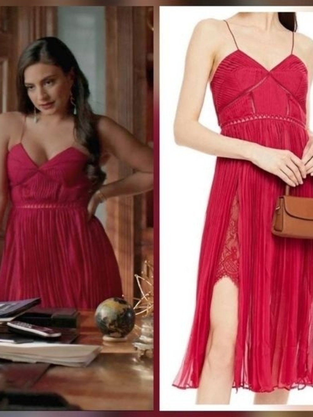 Self Portrait Burgundy Spaghetti-Strap Pleated Midi Dress